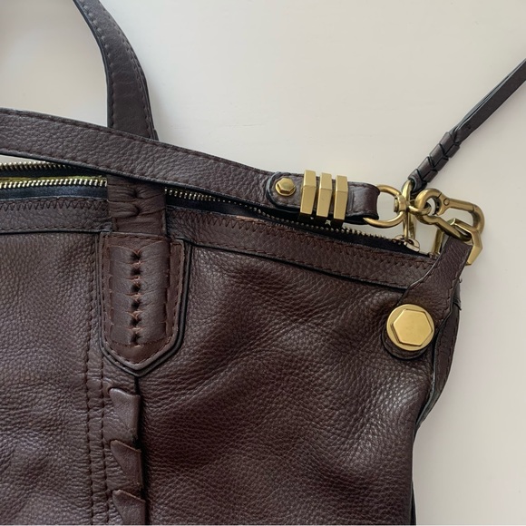 Oryany | Dark brown leather hobo slouch bag | Metal details, long strap, pockets - Picture 12 of 12
